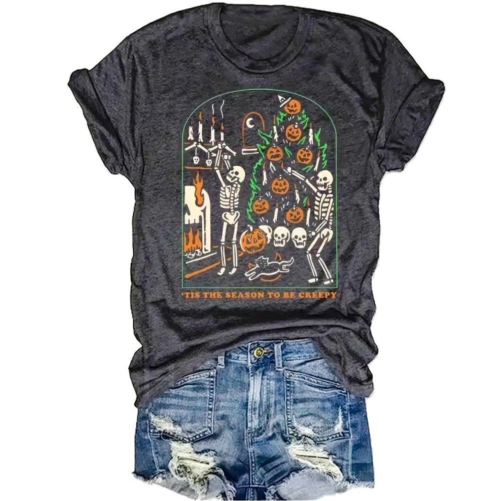 Halloween ‘Tis The Season To Be Creepy’ Tee Shirt. Dark gray.
